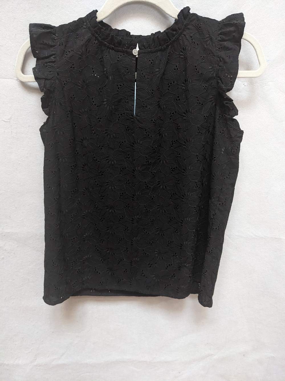 LOFT Black Eyelet Ruffle Sleeve Blouse